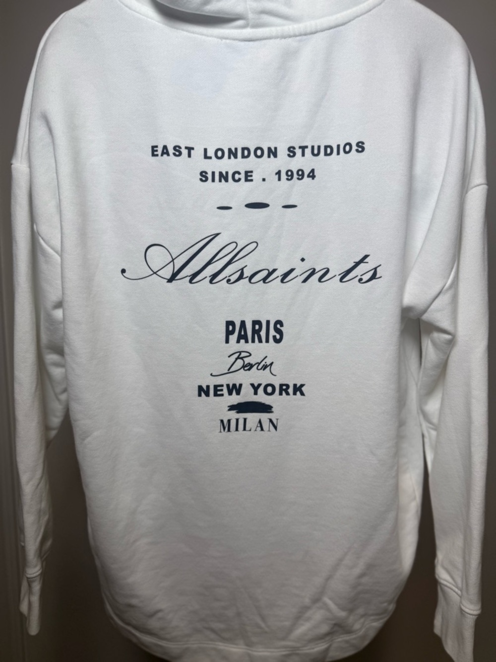 All Saints Oversized White Script Logo Hoodie - Women's Pullover - Picture 7 of 14